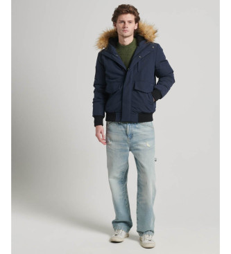 Superdry Everest navy quilted hooded bomber jacket with hood