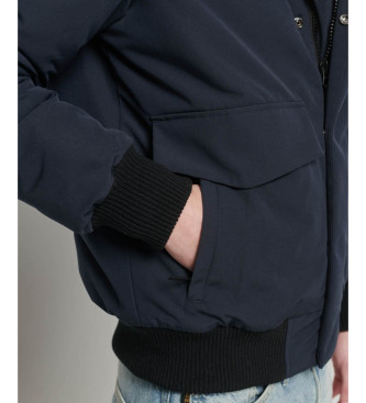 Superdry Everest navy quilted hooded bomber jacket with hood