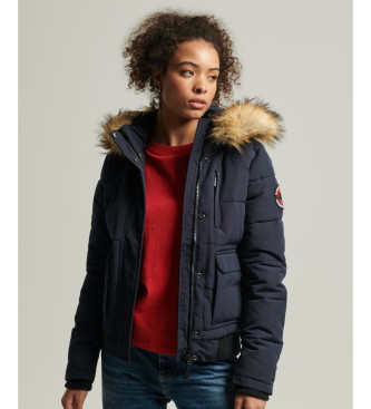 Superdry Everest navy quilted hooded bomber jacket with hood