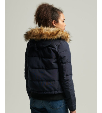 Superdry Everest navy quilted hooded bomber jacket with hood