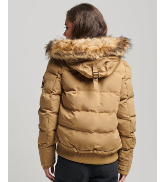 Superdry Everest brown quilted hooded bomber jacket with hood