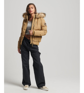 Superdry Everest brun quiltad bomberjacka med huva och huva