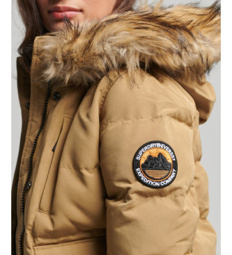 Superdry Brązowa pikowana kurtka bomber z kapturem Everest