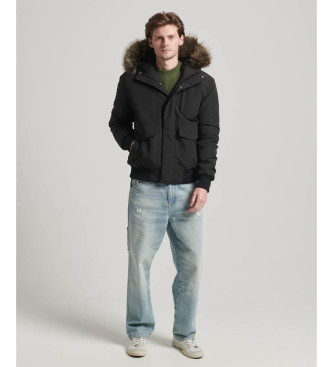 Superdry Everest czarna pikowana kurtka bomber z kapturem