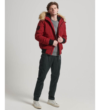 Superdry Everest quilted hooded bomber jacket red