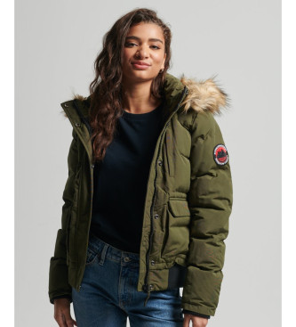 Superdry Everest grn quiltad bomberjacka med huva och huva