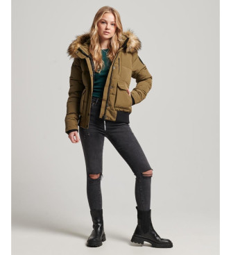 Superdry Veste bombardier matelasse  capuche verte Everest