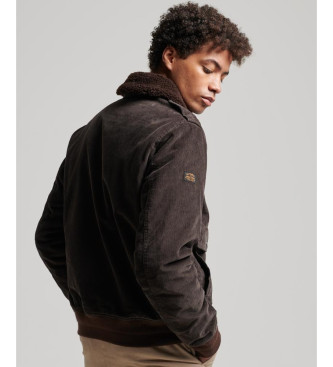 Superdry Giubbotto bomber in velluto a coste marrone con colletto in shearling anni '70