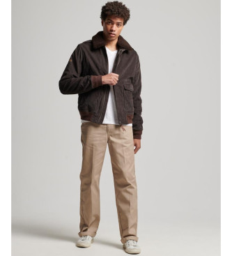 Superdry Giubbotto bomber in velluto a coste marrone con colletto in shearling anni '70