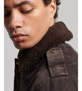 Superdry Giubbotto bomber in velluto a coste marrone con colletto in shearling anni '70