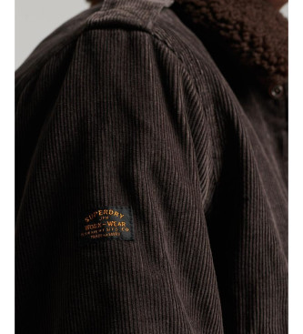 Superdry Giubbotto bomber in velluto a coste marrone con colletto in shearling anni '70