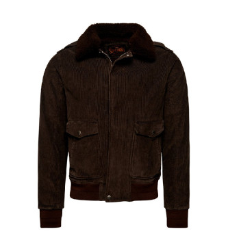 Superdry Giubbotto bomber in velluto a coste marrone con colletto in shearling anni '70