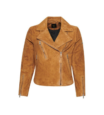 Superdry Bikerjacka i brun mocka