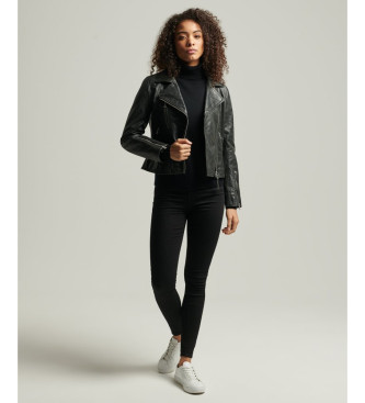 Superdry Czarna skórzana kurtka biker