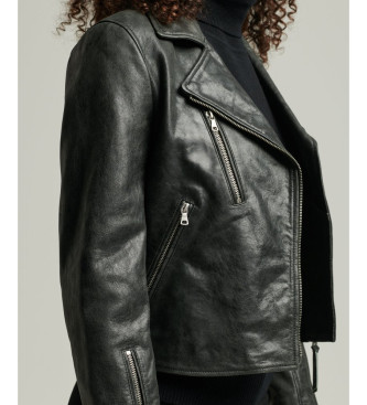 Superdry Czarna skórzana kurtka biker