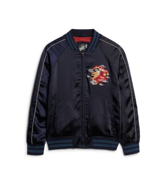 Superdry Bombažna jakna Sukajan z vezenino v mornariški barvi