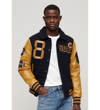 Superdry Navy collared bomber jacket with navy patches