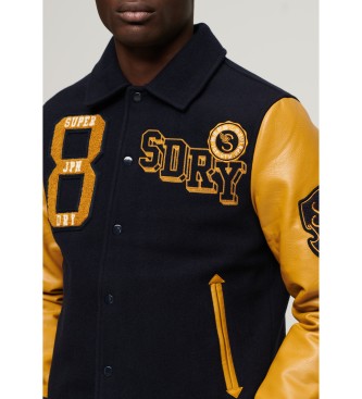 Superdry Navy collared bomber jacket with navy patches