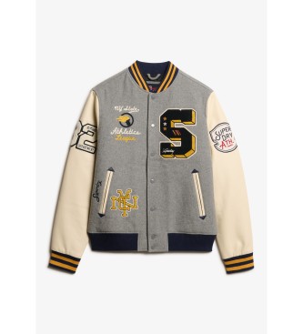 Superdry Giubbotto bomber grigio con stemma universitario