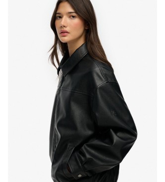Superdry Übergroße Jacke aus Kunstleder mit Kragen schwarz