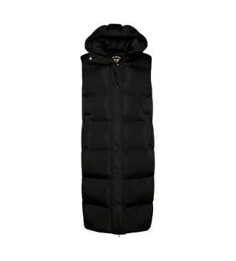 Superdry Long padded waistcoat with hood black
