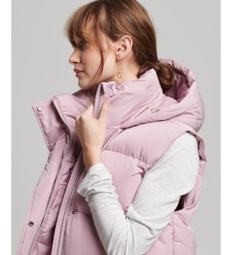 Superdry Lang gewatteerd vest met roze capuchon
