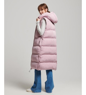 Superdry Long quilted waistcoat with pink hood