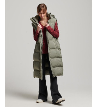 Superdry Long quilted waistcoat with hood green