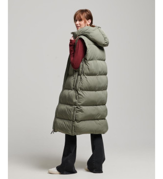 Superdry Long quilted waistcoat with hood green