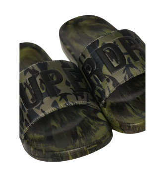 Superdry Green camouflage print flip flops