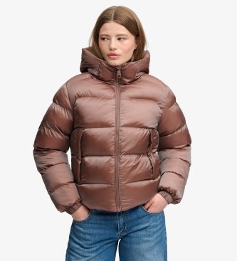 Superdry Chaqueta Acolchada Brillante con Capucha marrón