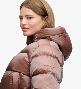 Superdry Chaqueta Acolchada Brillante con Capucha marrón