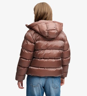 Superdry Chaqueta Acolchada Brillante con Capucha marrón