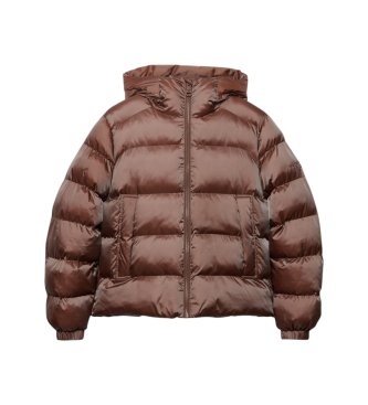 Superdry Chaqueta Acolchada Brillante con Capucha marrón