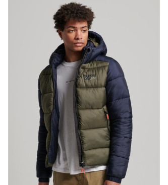 Superdry Giacca imbottita con cappuccio a blocchi di colore verde e blu scuro