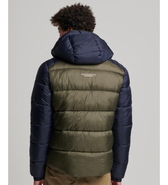 Superdry Quiltad jacka med huva och grn, marin frgblockering