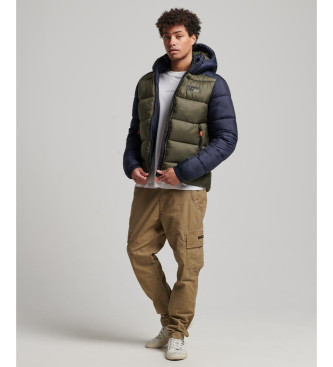 Superdry Quilted jacket with hood and green, navy colour blocking