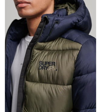 Superdry Giacca imbottita con cappuccio a blocchi di colore verde e blu scuro