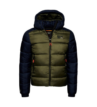 Superdry Giacca imbottita con cappuccio a blocchi di colore verde e blu scuro