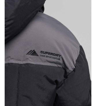 Superdry Casaco acolchoado de corte quadrado com capuz preto