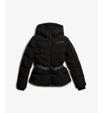 Superdry Prešita smučarska jakna Luxe s pasom črna