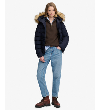 Superdry Giacca Imbottita Fuji con Pelliccia Sintetica e Cappuccio blu marino