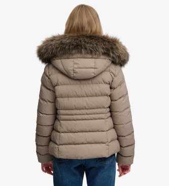 Superdry Veste matelassée Fuji avec fourrure synthétique et capuche marron