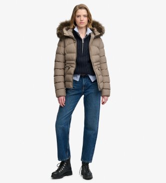 Superdry Veste matelassée Fuji avec fourrure synthétique et capuche marron