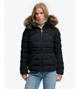 Superdry Giacca Trapuntata Fuji con Pelliccia Sintetica e Cappuccio nero