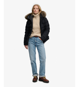 Superdry Giacca Trapuntata Fuji con Pelliccia Sintetica e Cappuccio nero