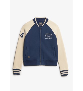 Superdry College Script grafisk strikket navy bomberjakke