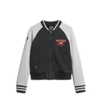 Superdry College Script graphic knitted bomber jacket black