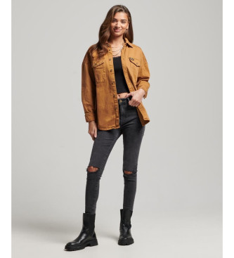 Superdry Chaqueta camisera vaquera oversize marrn