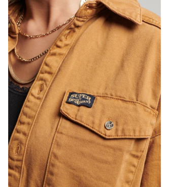 Superdry Giacca-camicia oversize in denim marrone